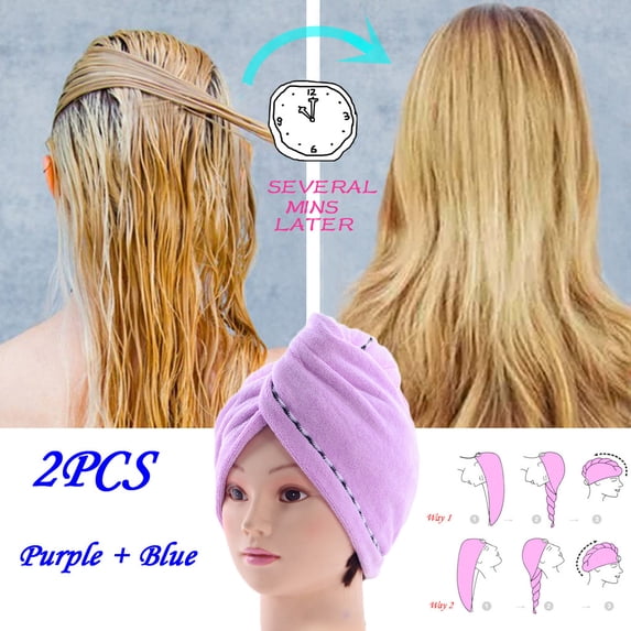 Rapided Drying Hair Towel Quick Dry Hair Hat Wrapped Towel Bathing Cap 2PCS
