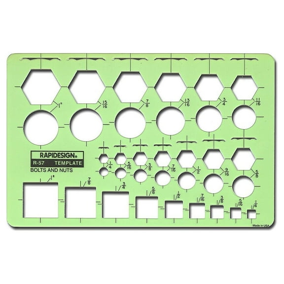 Rapidesign Bolts and Nuts Template, 1 Each
