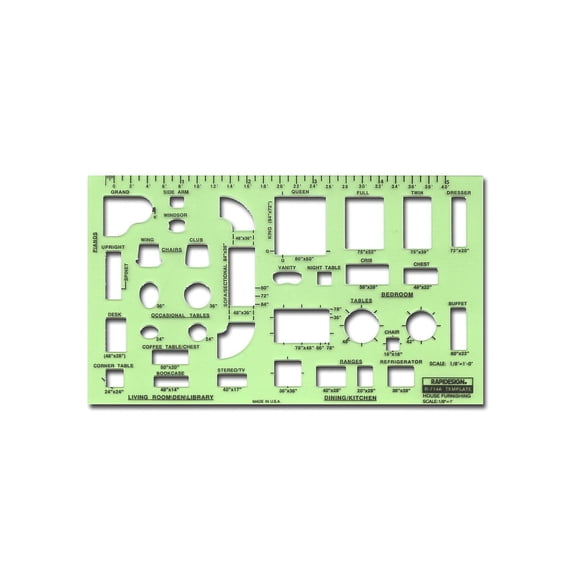 Rapidesign Interior Drafting And Design Templates House Furnishings 1/8 In. = 1 Ft. 44550