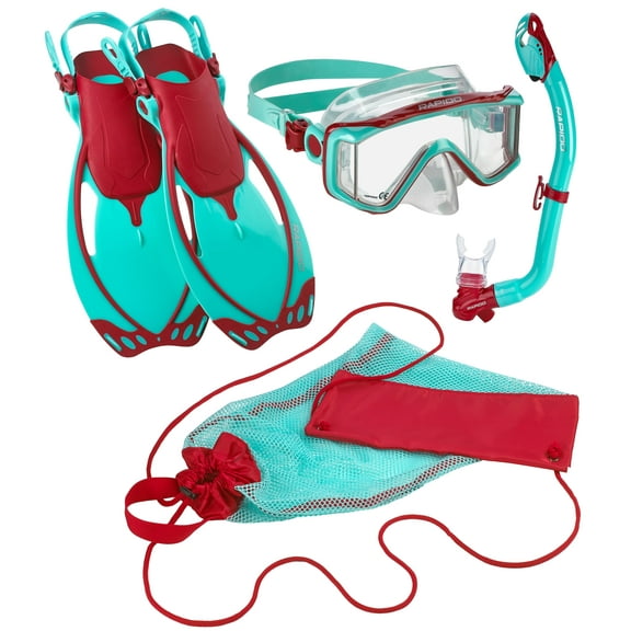 Rapido Boutique Collection Boys and Girls Kids Snorkel Set Jr Snorkeling Set Mask + Dry Snorkel + Adjustable Fins + Net Bag