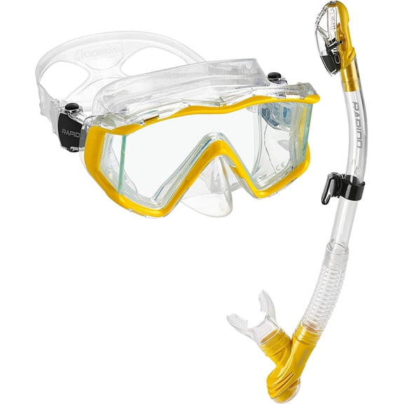 Rapido Boutique Collection Clareza Tempered Glass Lens Panoramic View Scuba Snorkel Mask, Dry Snorkel Set, Anti-Fog Snorkel Mask and Anti-Leak Tube, Adults Snorkeling Set