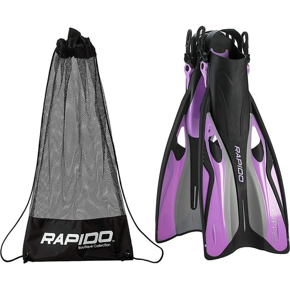 Rapido Boutique Collection Flipper Open Heel Adjustable Snorkel Fin with Snorkeling Gear Carry Bag, Ideal Snorkeling Fins for Snorkel or Scuba