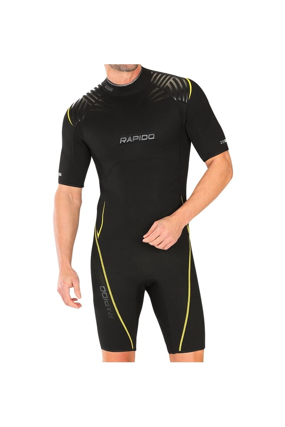 Rapido Boutique Collection Men's Equator Superior Flex Stretch Neoprene Wetsuit Shorty Scuba Snorkeling Surf Suit - BKYL - LG