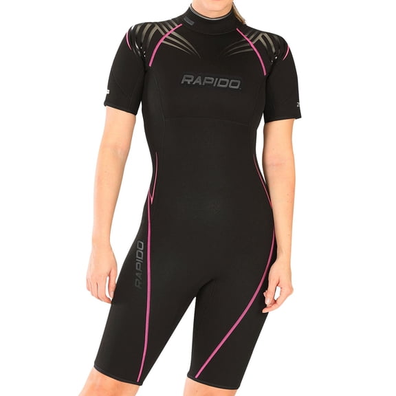 Rapido Boutique Collection Women's Equator Superior Flex Stretch Neoprene Wetsuit Shorty Scuba Snorkeling Surf Suit, BK-Pink - 14