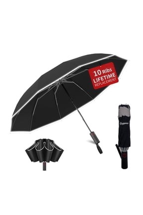 4-in-1 Inverted Travel Umbrella Compact, Automatic Large Umbrellas for Rain & Sun, Portable Windproof Umbrella for Backpack, Reverse Folding Umbrella for UV with Reflective Strips,Lightweight