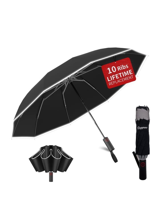 4-in-1 Inverted Travel Umbrella Compact, Automatic Large Umbrellas for Rain & Sun, Portable Windproof Umbrella for Backpack, Reverse Folding Umbrella for UV with Reflective Strips,Lightweight