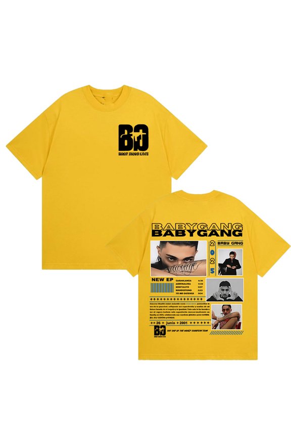 Rapper Baby Gang Tour 2025 Merchandise T-Shirt Gothic Short Sleeve T-Shirt Hip Hop Apparel Oversized Cotton T-Shirt