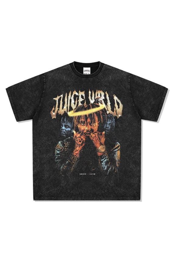 Rapper Cotton Juice Vintage Hip Hop Tees Fashion Wrld Short Sleeve O-Neck Washed Oversized Loose T-Shirts Men