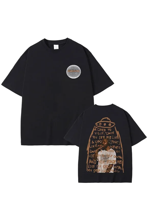 Rapper Fashion 2Side T-shirt Self Control Graphic T Shirt Ocean Hip Hop Vintage Tshirt Men's Cotton Unisex Short Sleeve, Retro Unisex Casual Outfit, Vintage Music Graphic Tee BLACK