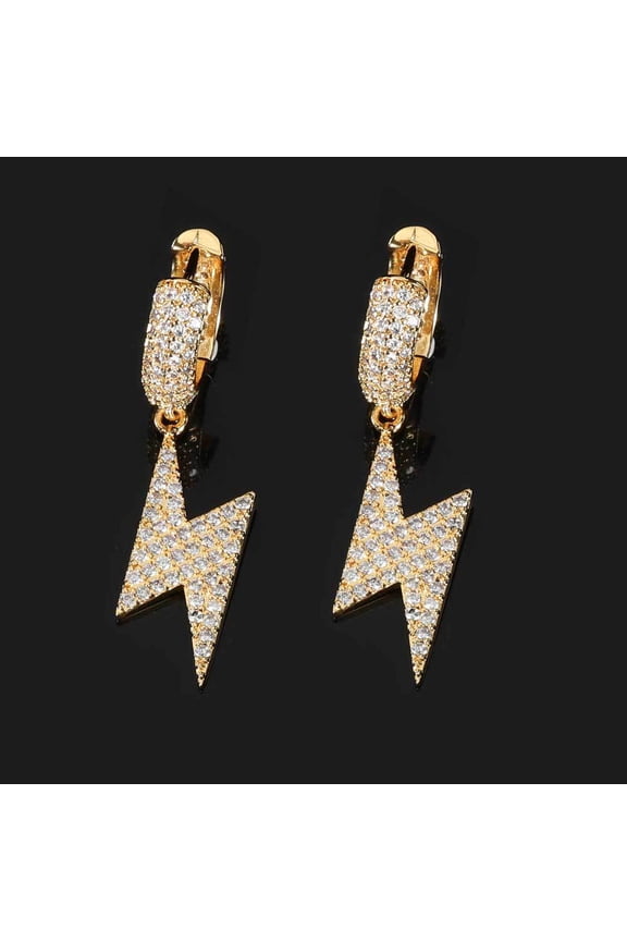 Rapper Hip Hop Lightning Dangle Earring Iced Out Zirconia Drop Personality Ear Piercing Accessories Punk Fashion 14K Yellow Gold Jewelry