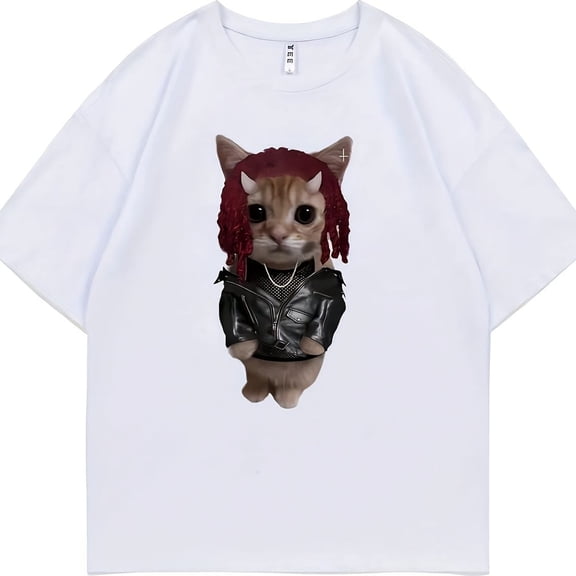 Rapper Kitty Male Vintage Pure Cotton Funny FaS1Hion sual T-S1Hirt 's Oversized Hip Hop s72