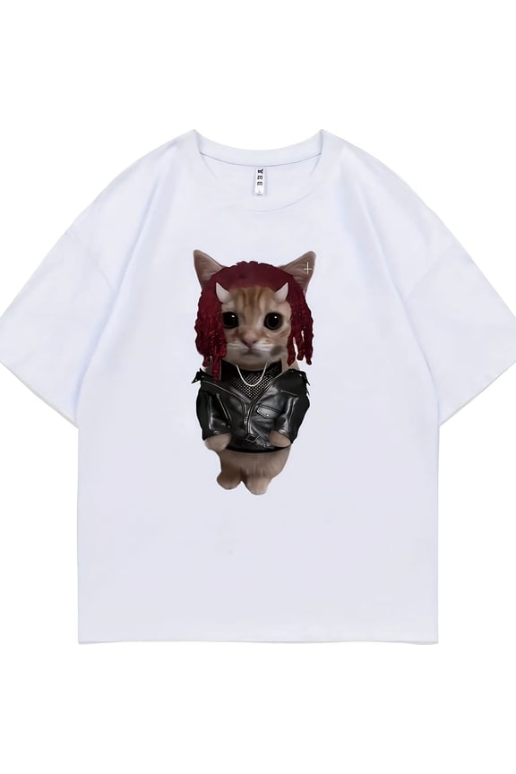 Rapper Kitty Male Vintage Pure Cotton Funny FaS1Hion sual T-S1Hirt 's Oversized Hip Hop s72