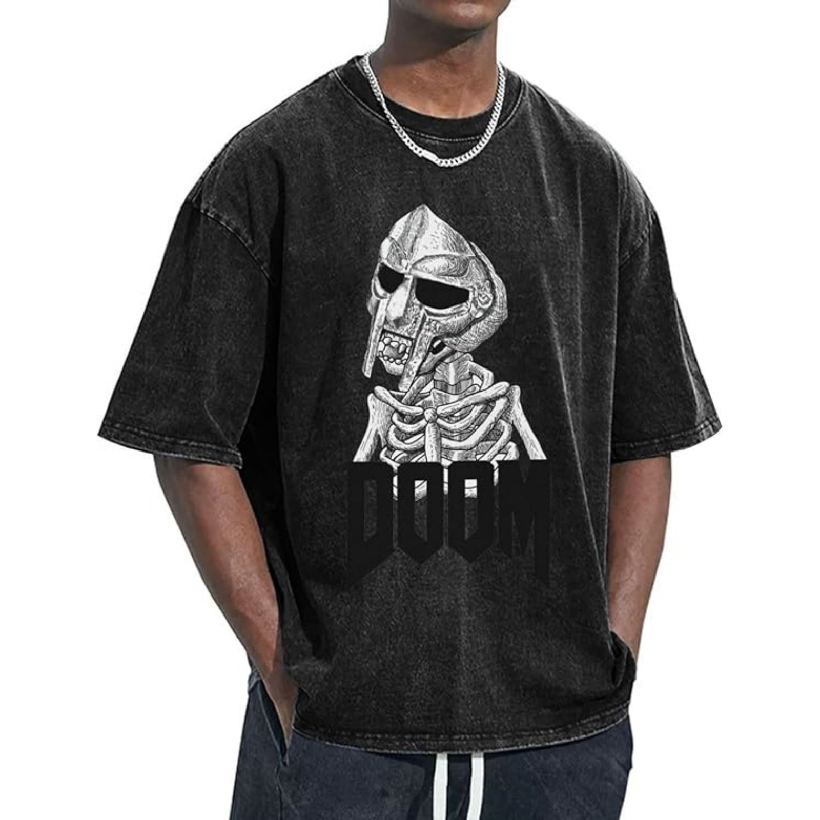Rapper MF Doom T-shirt Graphic Streetwear Hip Hop Oversized Tees Washed ...