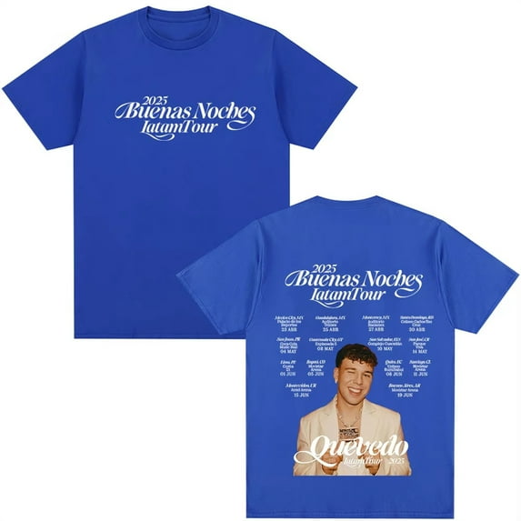 Rapper QUEVEDO Buenas Noches 2025 Tour T-Shirt Unisex Short Sleeve Round Neck Tee Streetwear