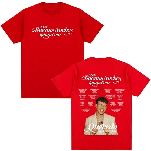 Rapper QUEVEDO Buenas Noches 2025 Tour T-Shirt Unisex Short Sleeve Round Neck Tee Streetwear