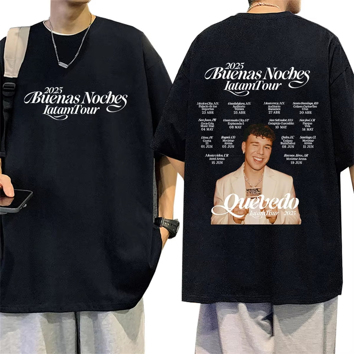 Rapper QUEVEDO Buenas Noches 2025 Tour T-Shirt Unisex Short Sleeve ...