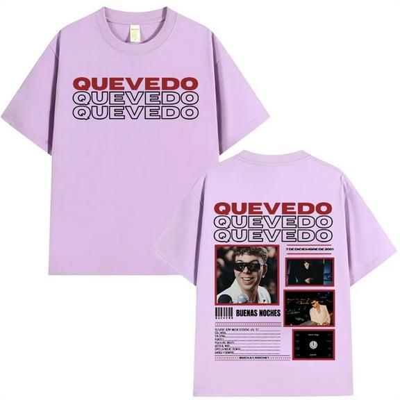 Rapper QUEVEDO Buenas Noches 2025 Tour T-Shirt Unisex Short Sleeve Round Neck Tee Streetwear