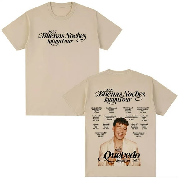 Rapper QUEVEDO Buenas Noches 2025 Tour T-Shirt Unisex Short Sleeve Round Neck Tee Streetwear