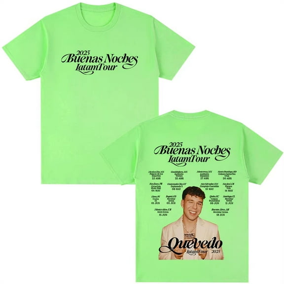 Rapper QUEVEDO Buenas Noches 2025 Tour T-Shirt Unisex Short Sleeve Round Neck Tee Streetwear