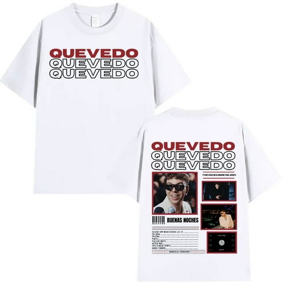 Rapper QUEVEDO Buenas Noches 2025 Tour T-Shirt Unisex Short Sleeve Round Neck Tee Streetwear
