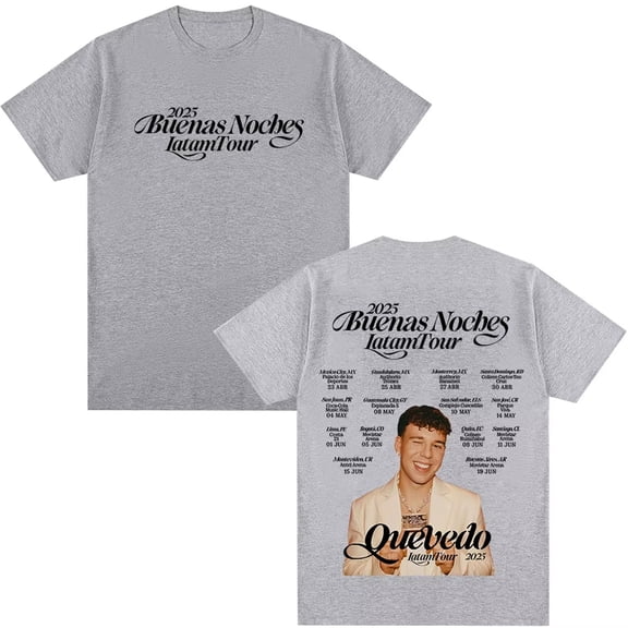 Rapper QUEVEDO Buenas Noches 2025 Tour T-Shirt Unisex Short Sleeve Round Neck Tee Streetwear