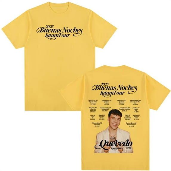 Rapper QUEVEDO Buenas Noches 2025 Tour T-Shirt Unisex Short Sleeve Round Neck Tee Streetwear