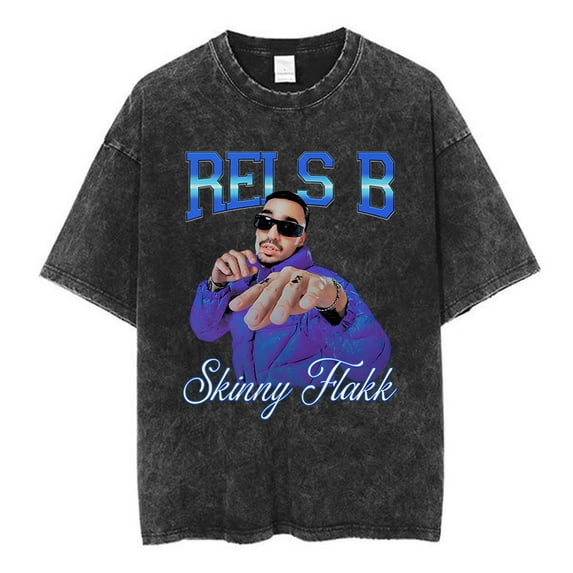 Rapper Rels B A New Star World Tour 2025 Washed T - shirt - Unisex Hip Hop Cotton T - shirt, Harajuku Streetwear Style