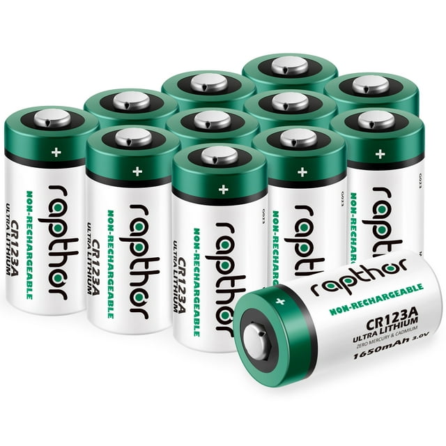 Rapthor CR123A 3V Lithium Batteries, 12 Pack, 1650mAh, PTC Protection ...