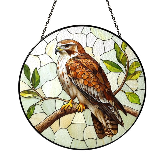 Raptor Bird Window Sun Catcher, Bright Stained Glass Style Hanging Decor, Nature Inspired Gift