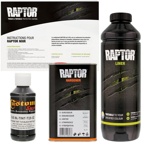 Raptor Black Metallic Urethane Spray-On Truck Bed Liner Texture Coating, 1 Liter