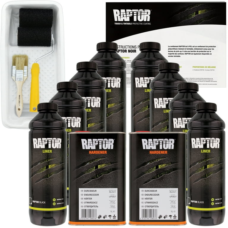 Raptor Black Urethane Spray-On Truck Bed Liner Kit Roller,Tray & Brush, 8  Liters 