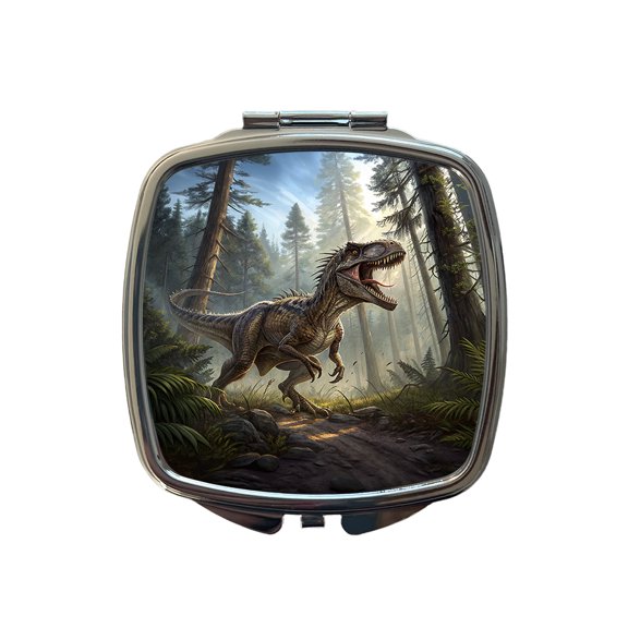 Raptor Dinosaur In Forest Travel Makeup Handbag Purse Small Pocket Compact Mirror