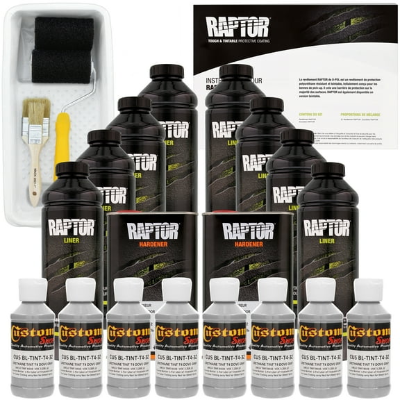 Raptor Dove Gray Urethane Spray-On Truck Bed Liner Roller,Tray, Brush 8 Liters