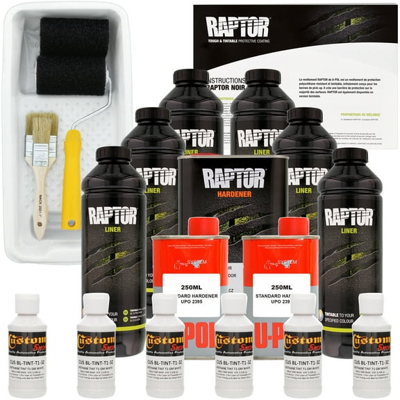 Raptor GM White Urethane Spray-On Truck Bed Liner Kit Roller,Tray, Brush,6 Liters