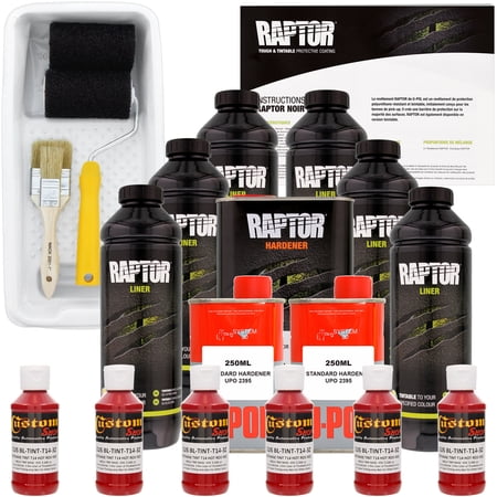 Raptor Hot Rod Red Urethane Spray-On Truck Bed Liner Roller,Tray, Brush 6 Liters