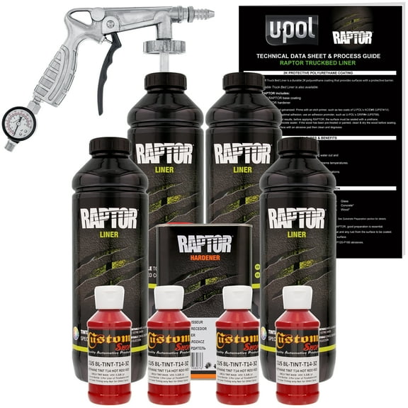Raptor Hot Rod Red Urethane Spray-On Truck Bed Liner Spray Gun, 4 Liters