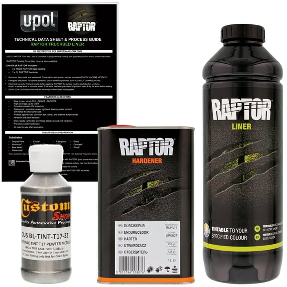 Raptor Pewter Metallic Urethane Spray-On Truck Bed Liner Texture Coating,1 Liter