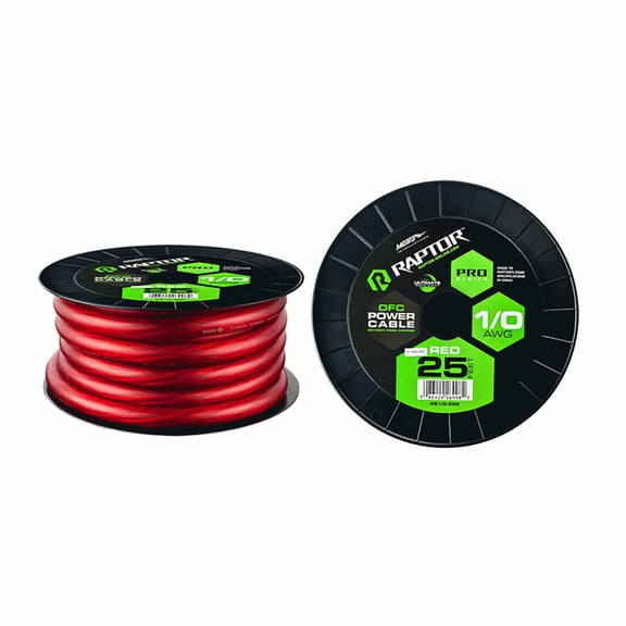 Raptor R51-0-25R 25' 1/0 AWG Red Pro-Series OFC Power Cable