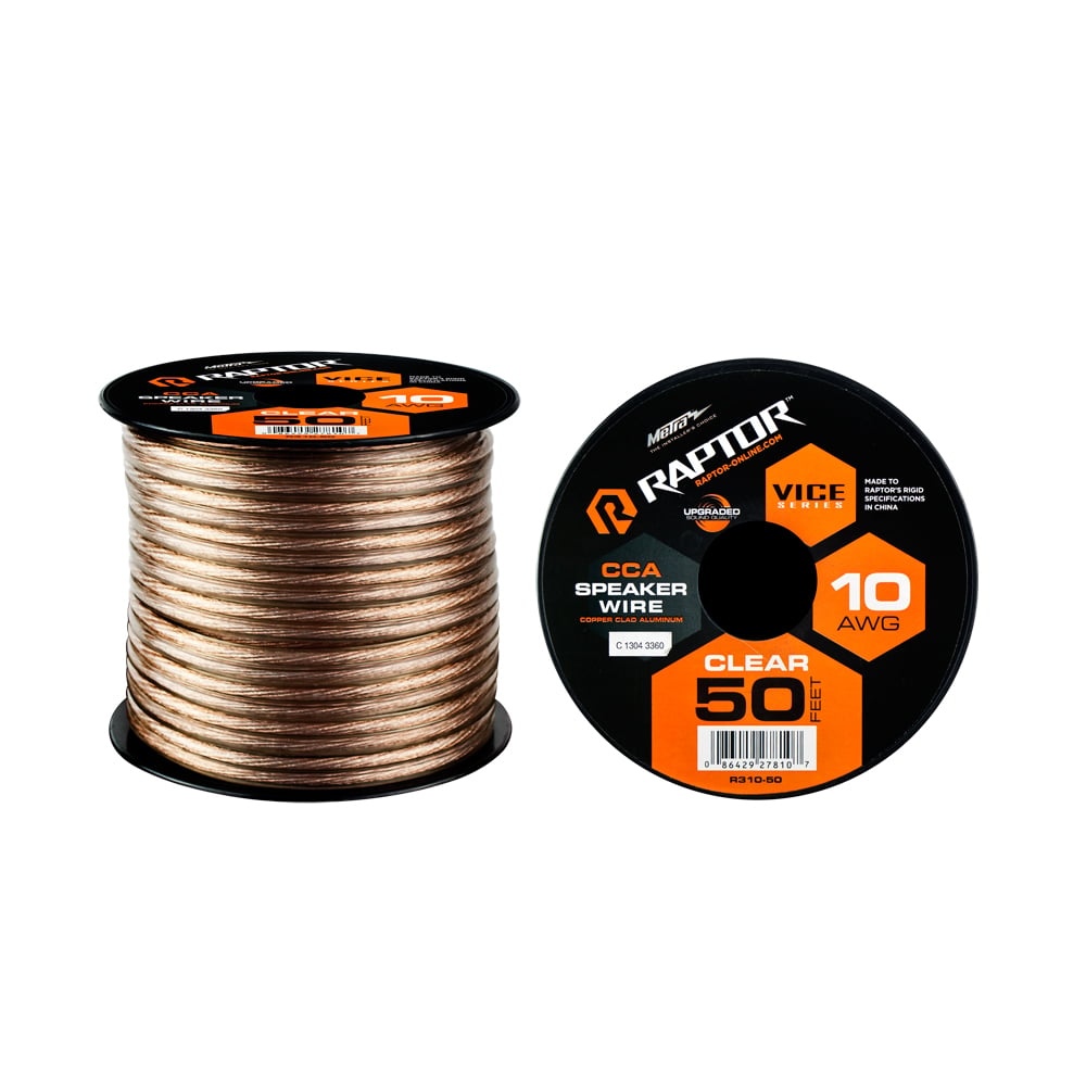 Raptor RSW10-50 Speaker Wire, 10GA, Clear, CCA, 50', Vice Series