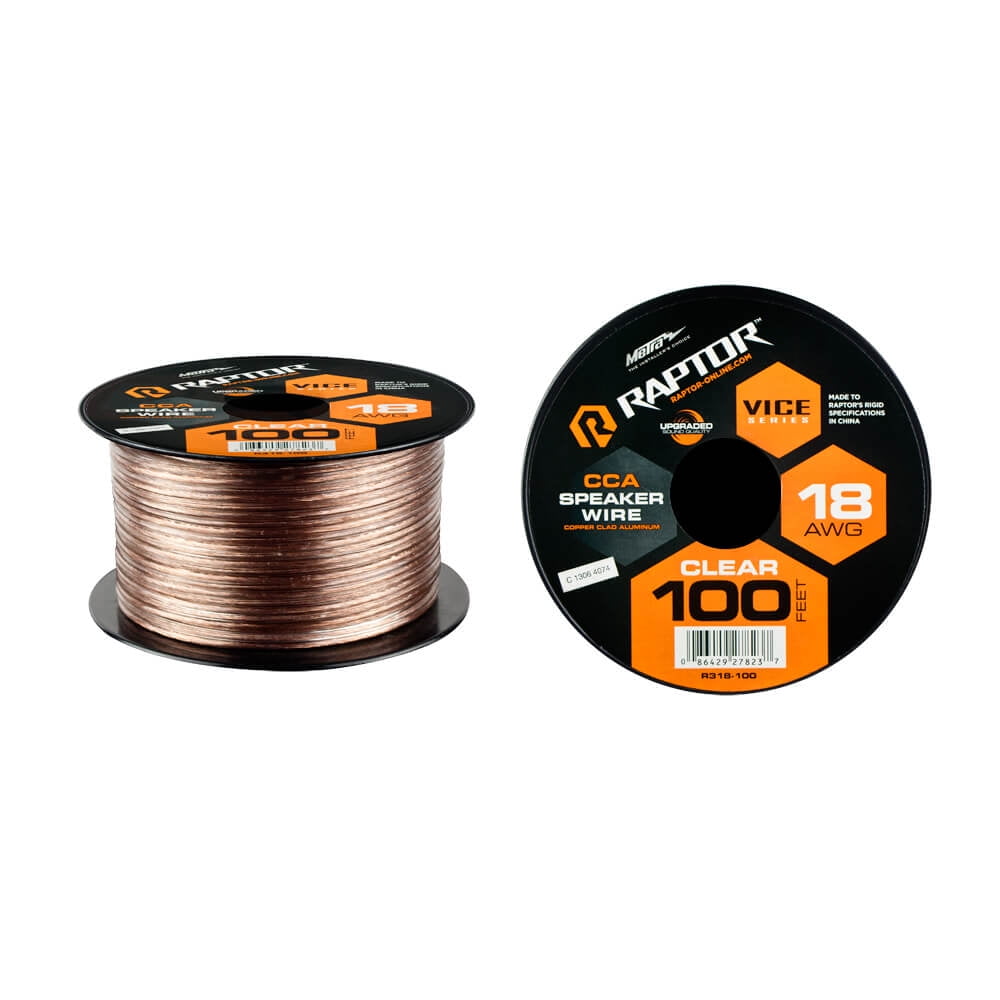 Raptor RSW18-100 Speaker Wire, 18GA, Clear, CCA, 100', Vice Series