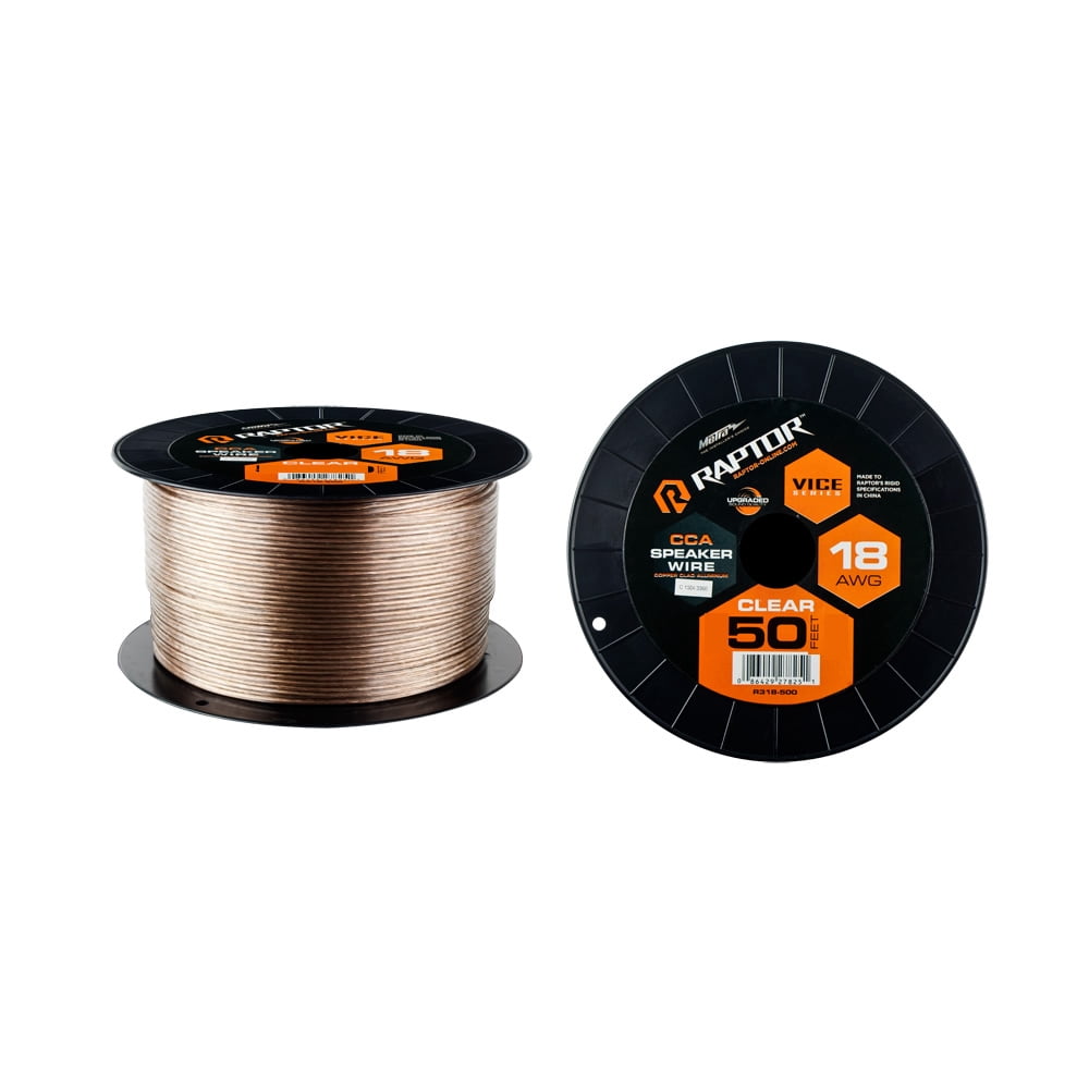 Raptor RSW1850 50 ft. Audio Stereo Speaker Wire Cable - 18-Gauge, Clear