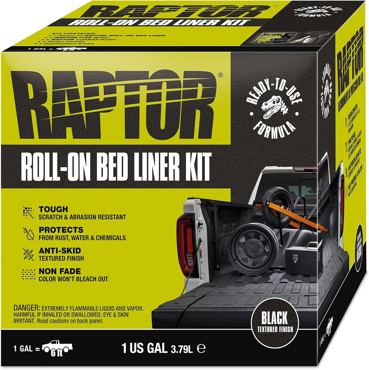 Raptor Roll-On Bed Liner Kit, Truck Bed Liners, Long-Lasting Protection, Black, 1 Gallon