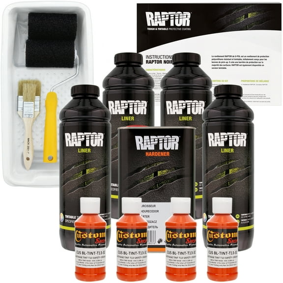 Raptor Safety Orange Urethane Spray-On Truck Bed Liner Roller,Tray, Brush 4 Liters