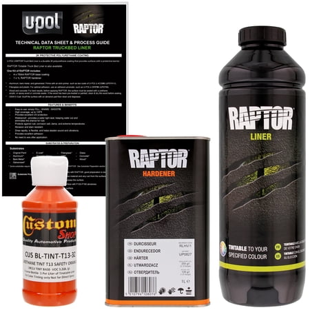 Raptor Safety Orange Urethane Spray-On Truck Bed Liner Texture Coating,1 Liter