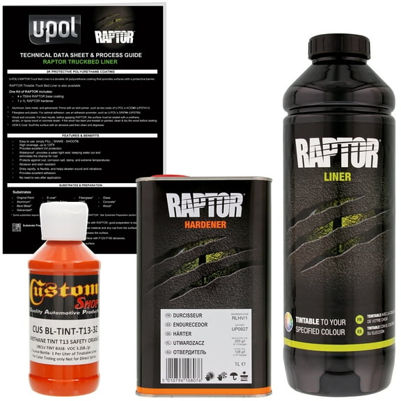 Raptor Safety Orange Urethane Spray-On Truck Bed Liner Texture Coating,1 Liter