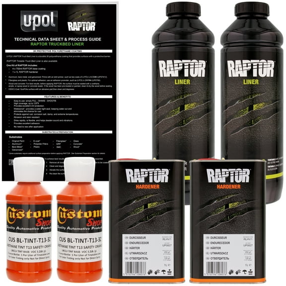 Raptor Safety Orange Urethane Spray-On Truck Bed Liner Texture Coating, 2 Liters