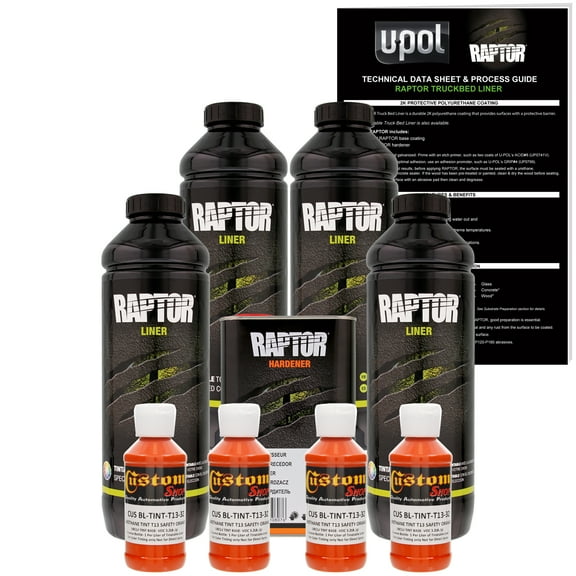Raptor Safety Orange Urethane Spray-On Truck Bed Liner Texture Coating, 4 Liters