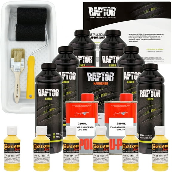 Raptor Safety Yellow Urethane Spray-On Truck Bed Liner Roller,Tray, Brush 6 Liters