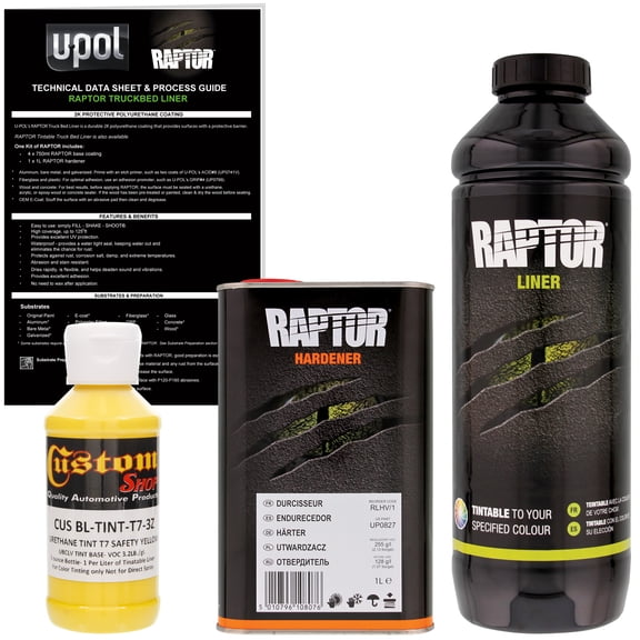 Raptor Safety Yellow Urethane Spray-On Truck Bed Liner Texture Coating, 1 Liter
