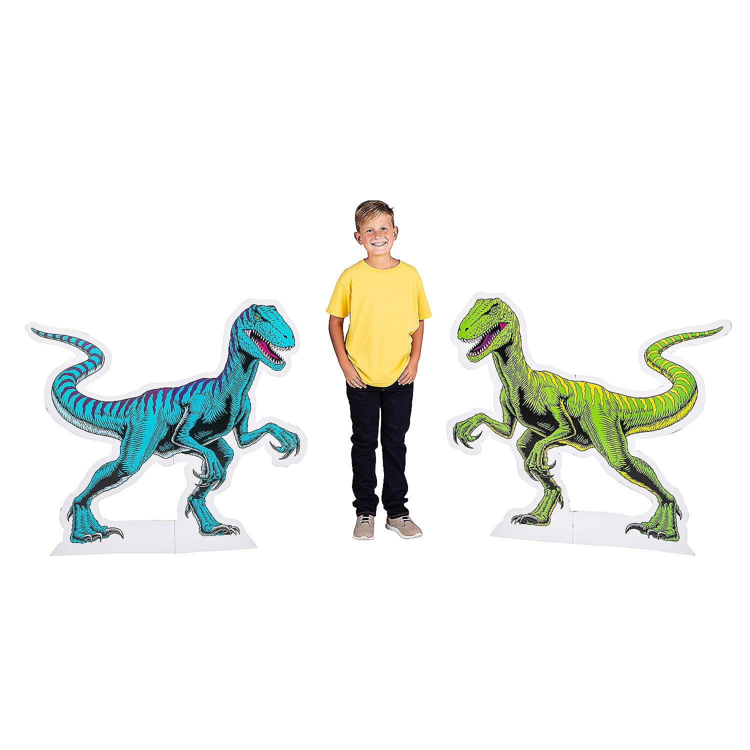 Colorful Cardboard Dinosaur Raptor Stand-Ups Party Decor Set